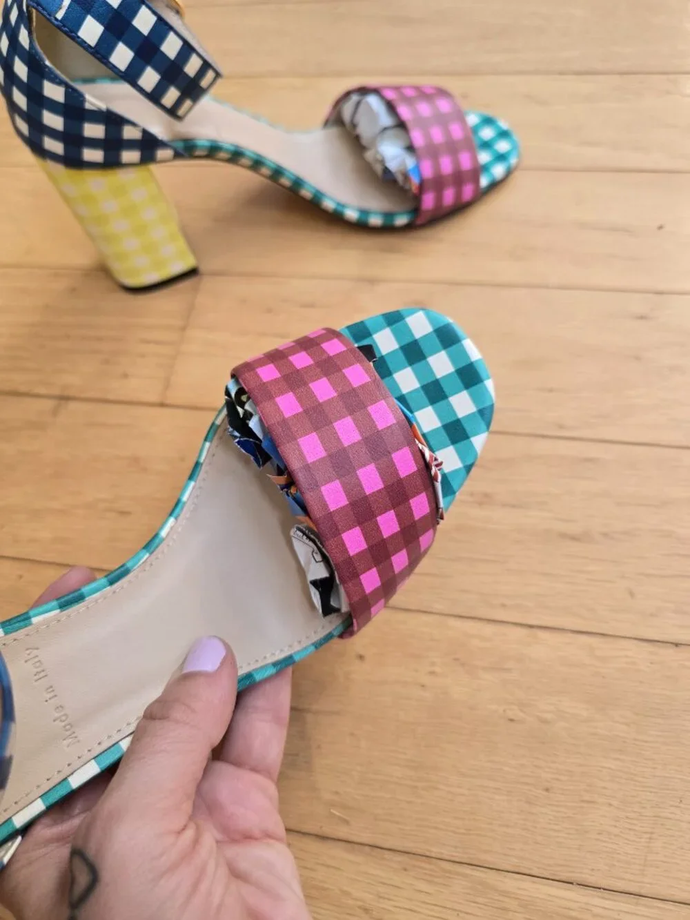 J.Crew |  Multi Color Gingham Dopamine Ankle Strap Block Heel Sandals | WMS 6